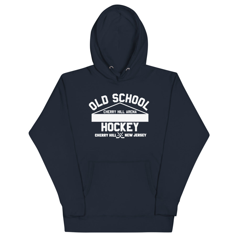 Cherry Hill Arena Old School Hockey Hoodie (Premium) with the white old school lettering with an arena roof on the front, view 6