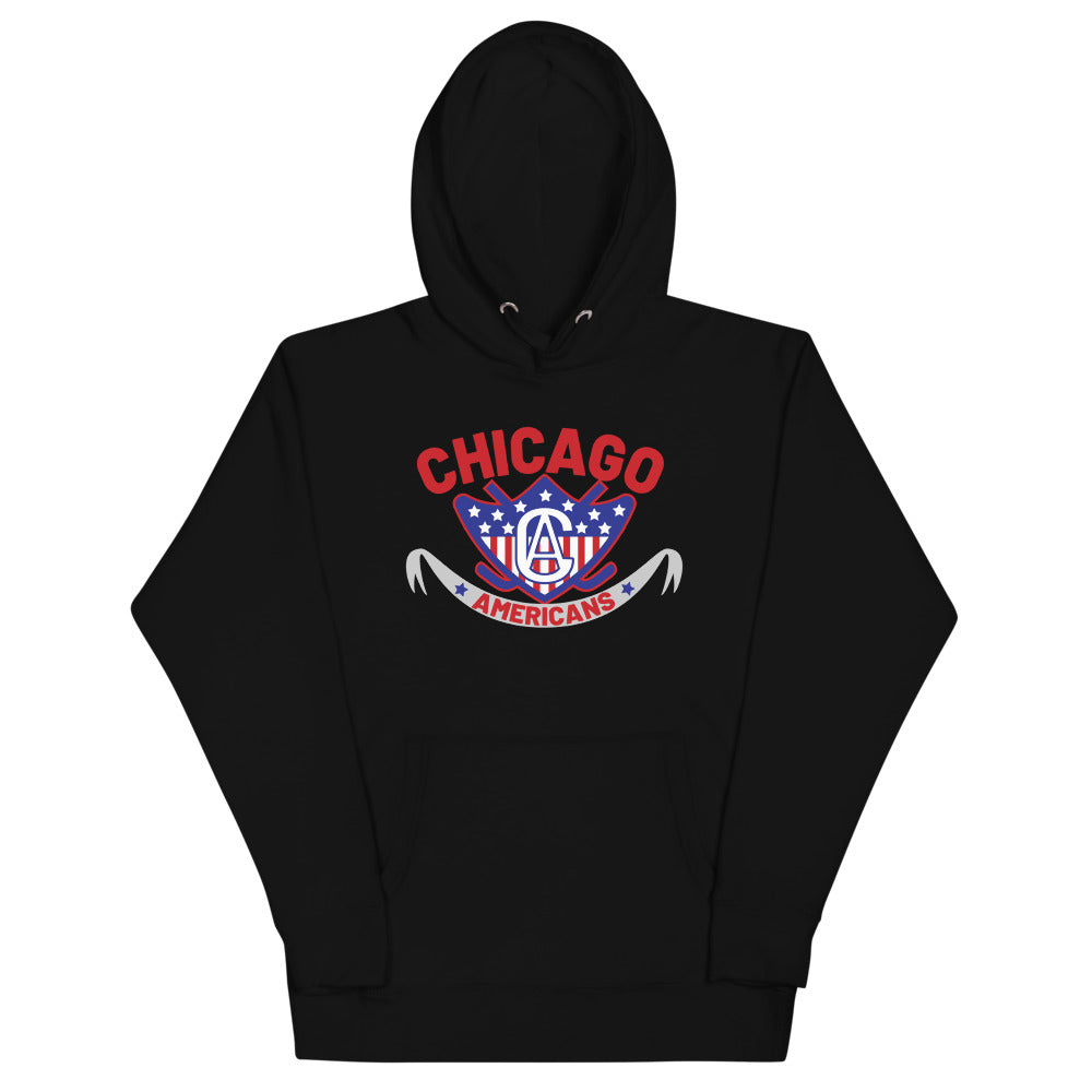 Chicago Americans Hoodie (Premium) with the red arched wordmark over a starred shield on the front, view 6