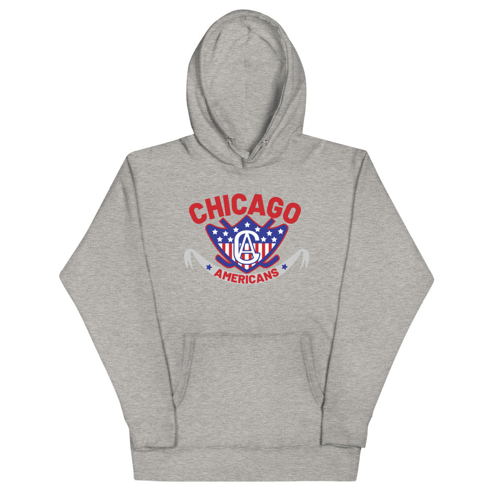 Chicago Americans Hoodie (Premium) with the red arched wordmark over a starred shield on the front, view 3