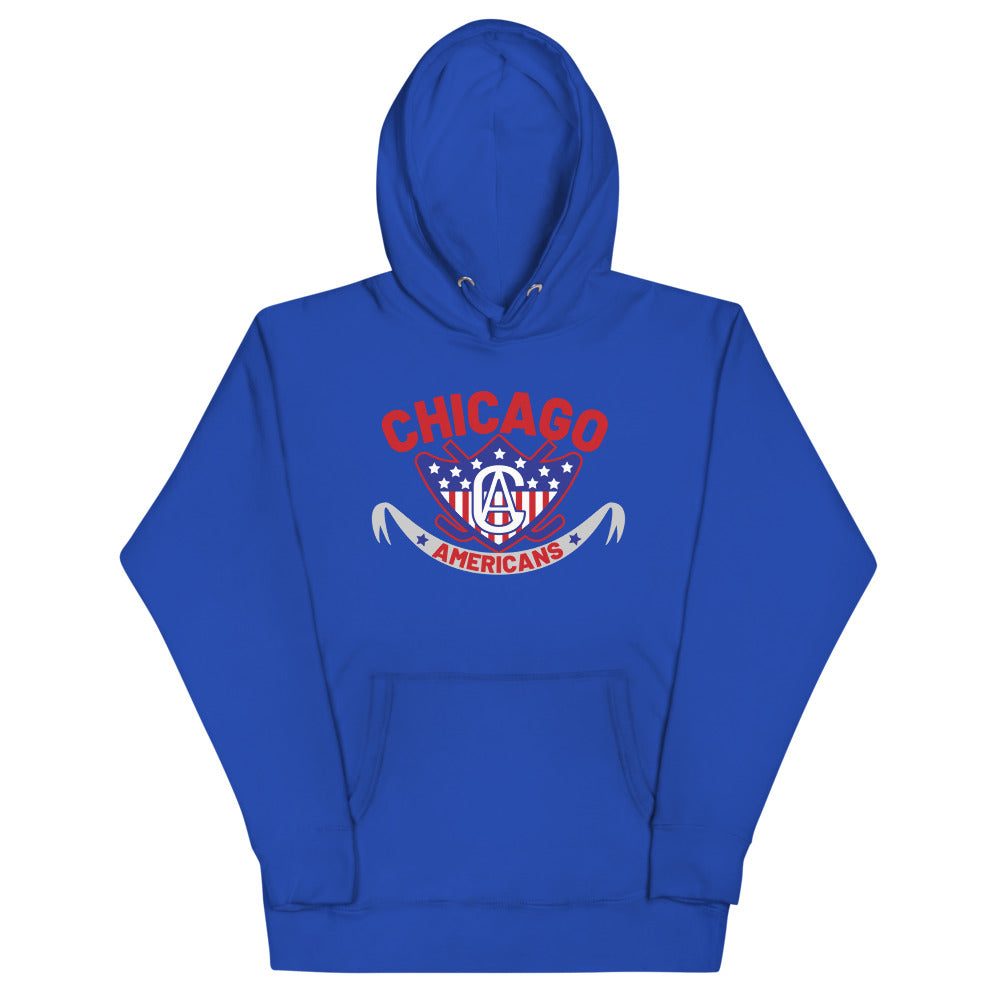 Chicago Americans Hoodie (Premium) with the red arched wordmark over a starred shield on the front, view 4