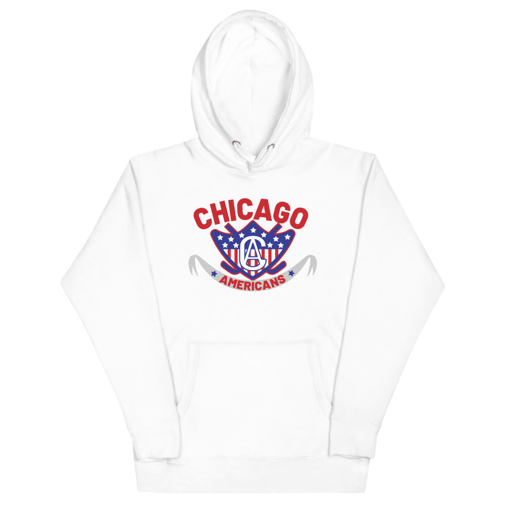 Chicago Americans Hoodie (Premium) with the red arched wordmark over a starred shield on the front, view 5