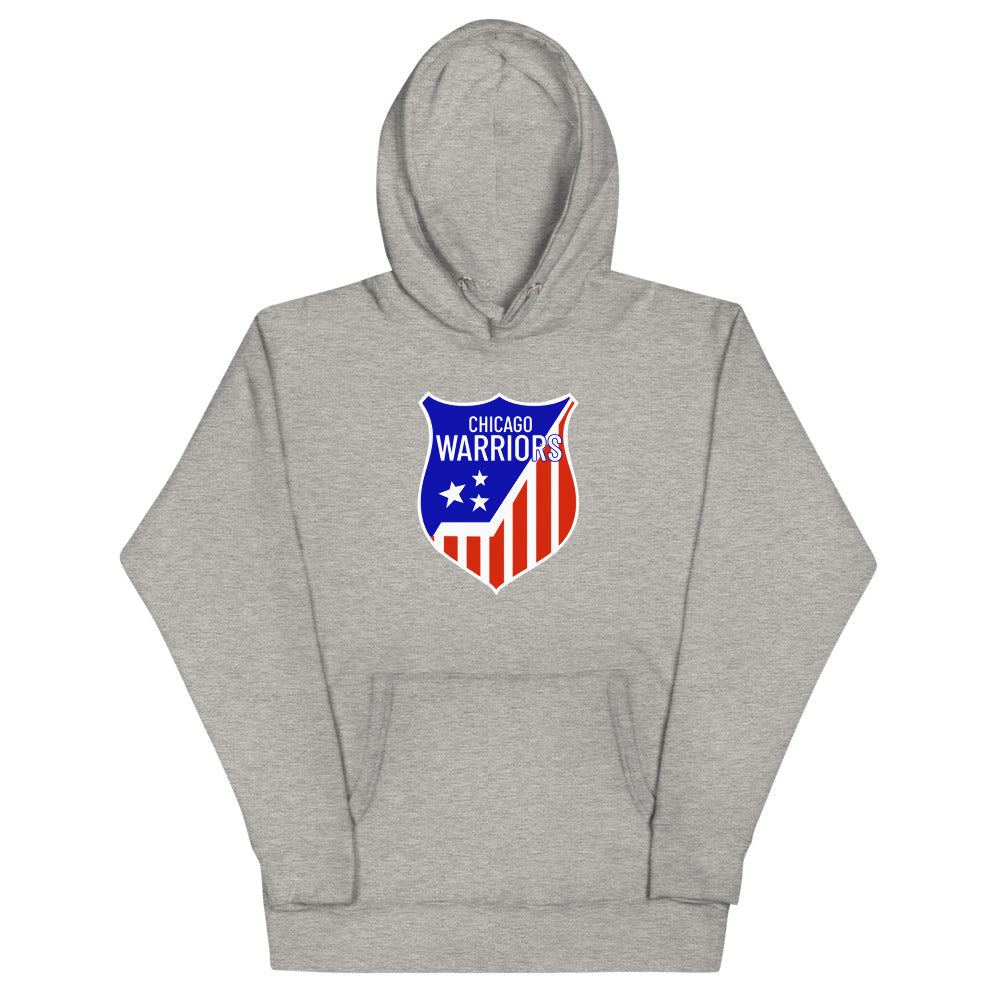 Chicago Warriors Hoodie (Premium) with the stars and stripes shield logo on the front, view 2