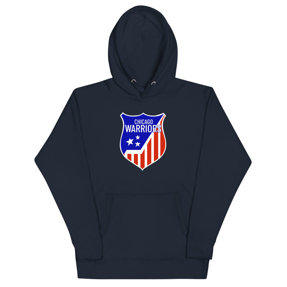 Chicago Warriors Hoodie (Premium) with the stars and stripes shield logo on the front, view 3