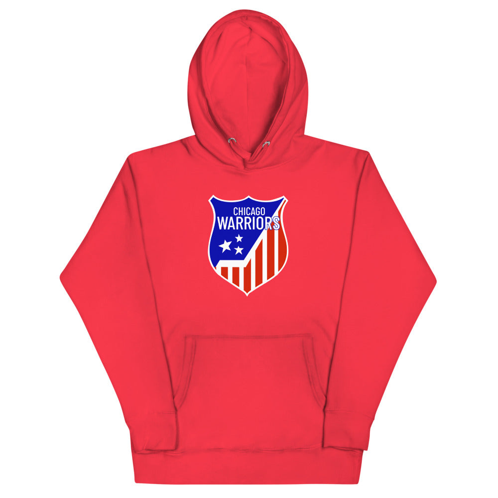 Chicago Warriors Hoodie (Premium) with the stars and stripes shield logo on the front