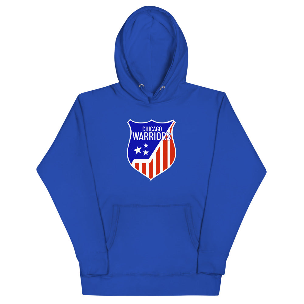 Chicago Warriors Hoodie (Premium) with the stars and stripes shield logo on the front, view 4
