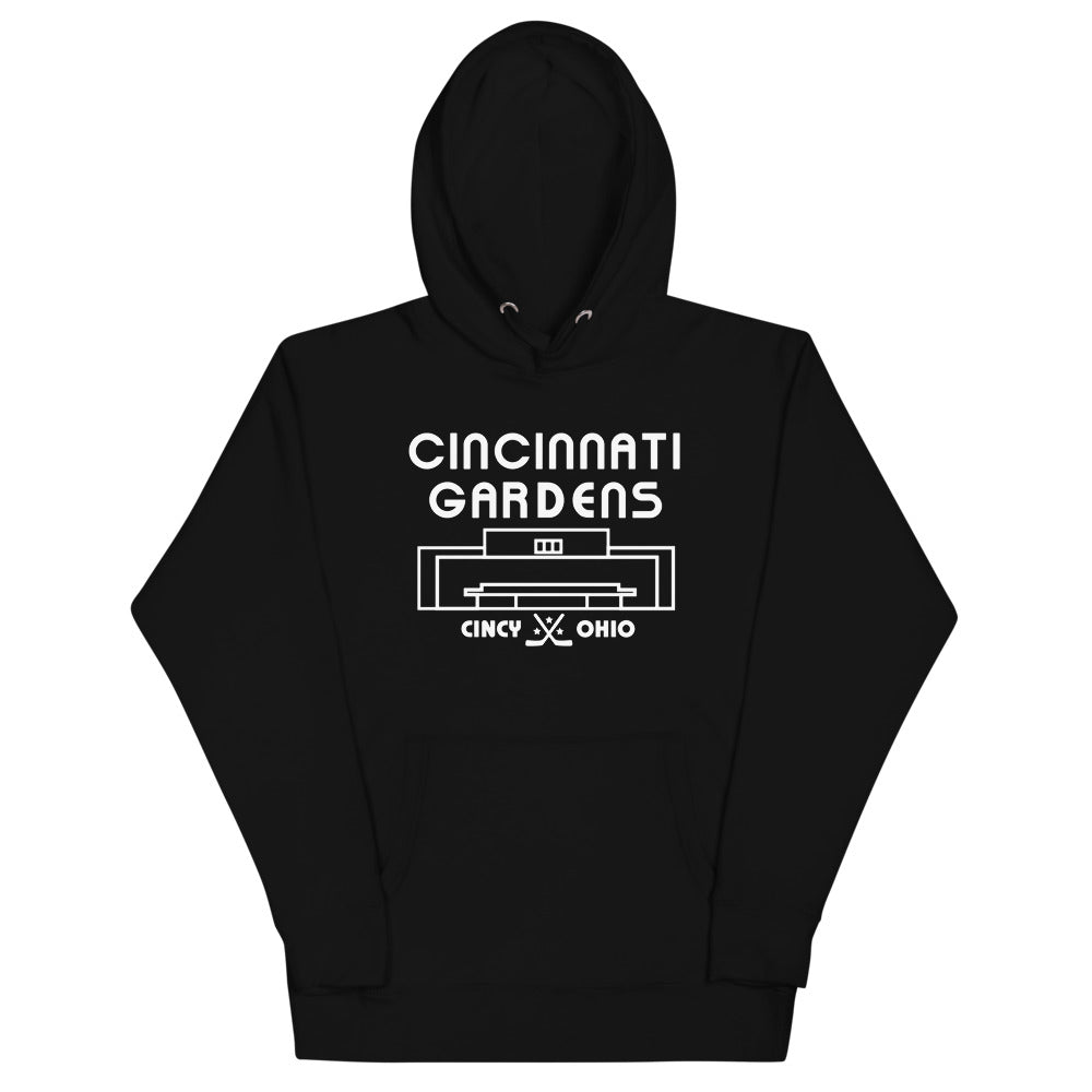 Cincinnati Gardens Hoodie (Premium) with the white lettering over an arena outline on the front, view 6