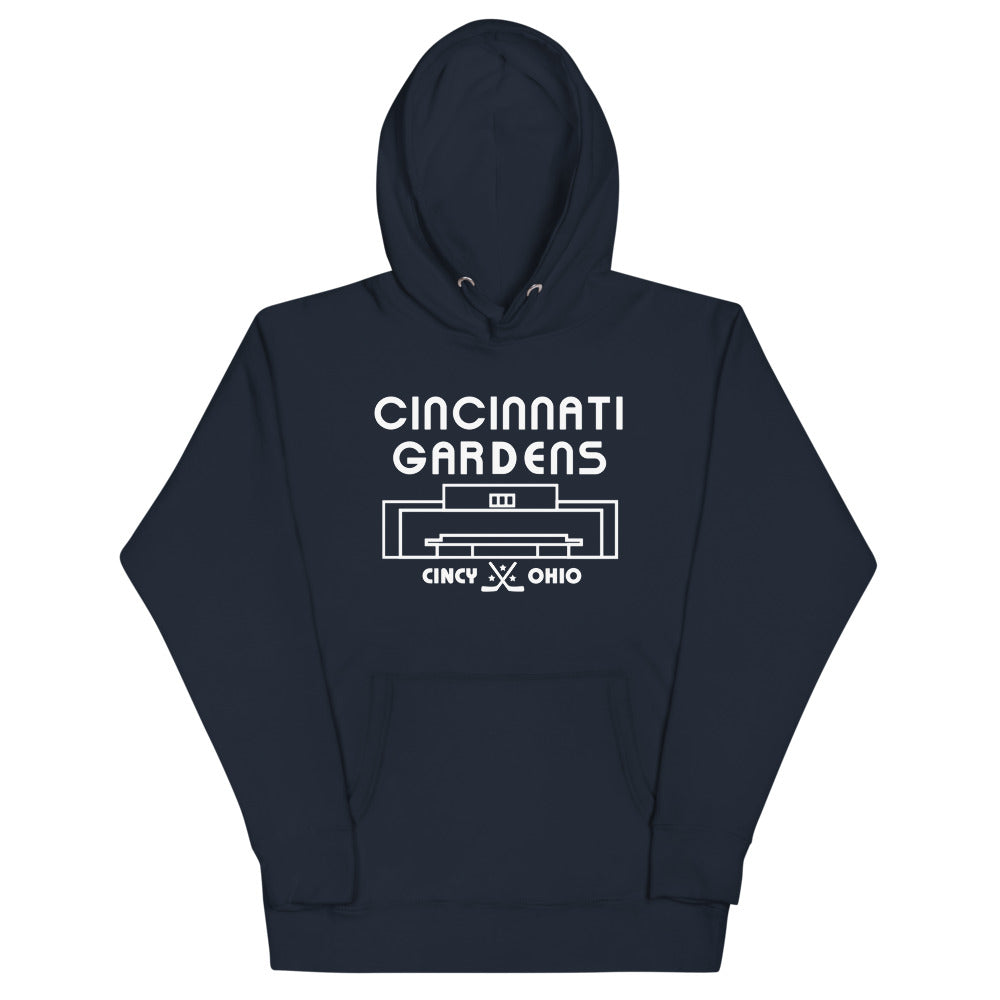 Cincinnati Gardens Hoodie (Premium) with the white lettering over an arena outline on the front, view 7