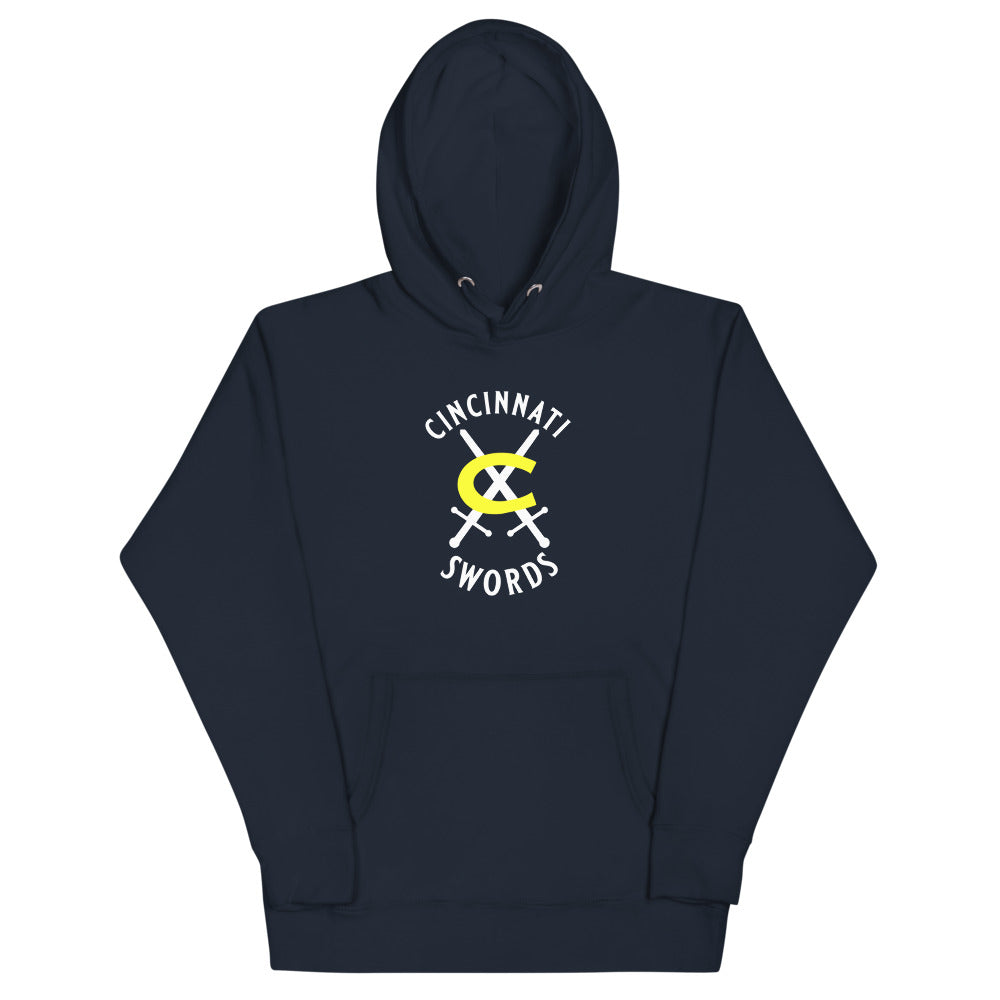 Cincinnati Swords Hoodie (Premium) with the yellow C with crossed swords on the front