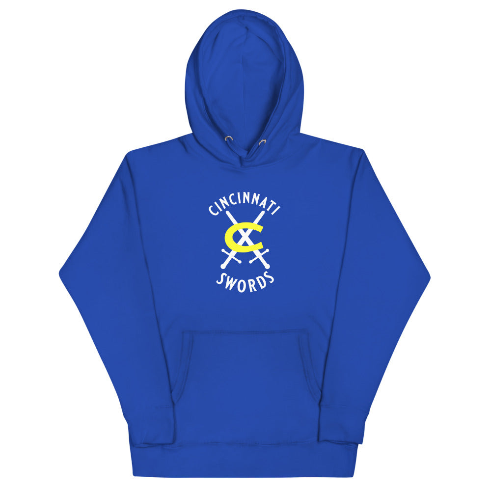 Cincinnati Swords Hoodie (Premium) with the yellow C with crossed swords on the front, view 4