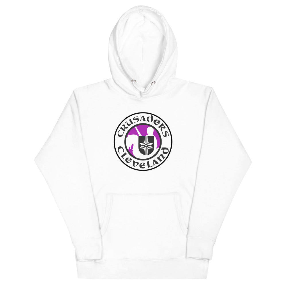 Cleveland Crusaders Hoodie (Premium) with the round crest logo with a knight's helmet on the front, view 3
