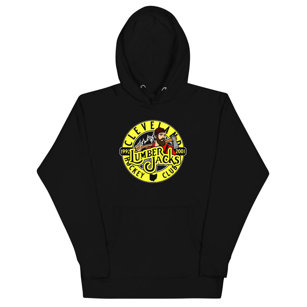 Cleveland Lumberjacks Hoodie (Premium) Early 90s with the round yellow logo with a lumberjack on the front