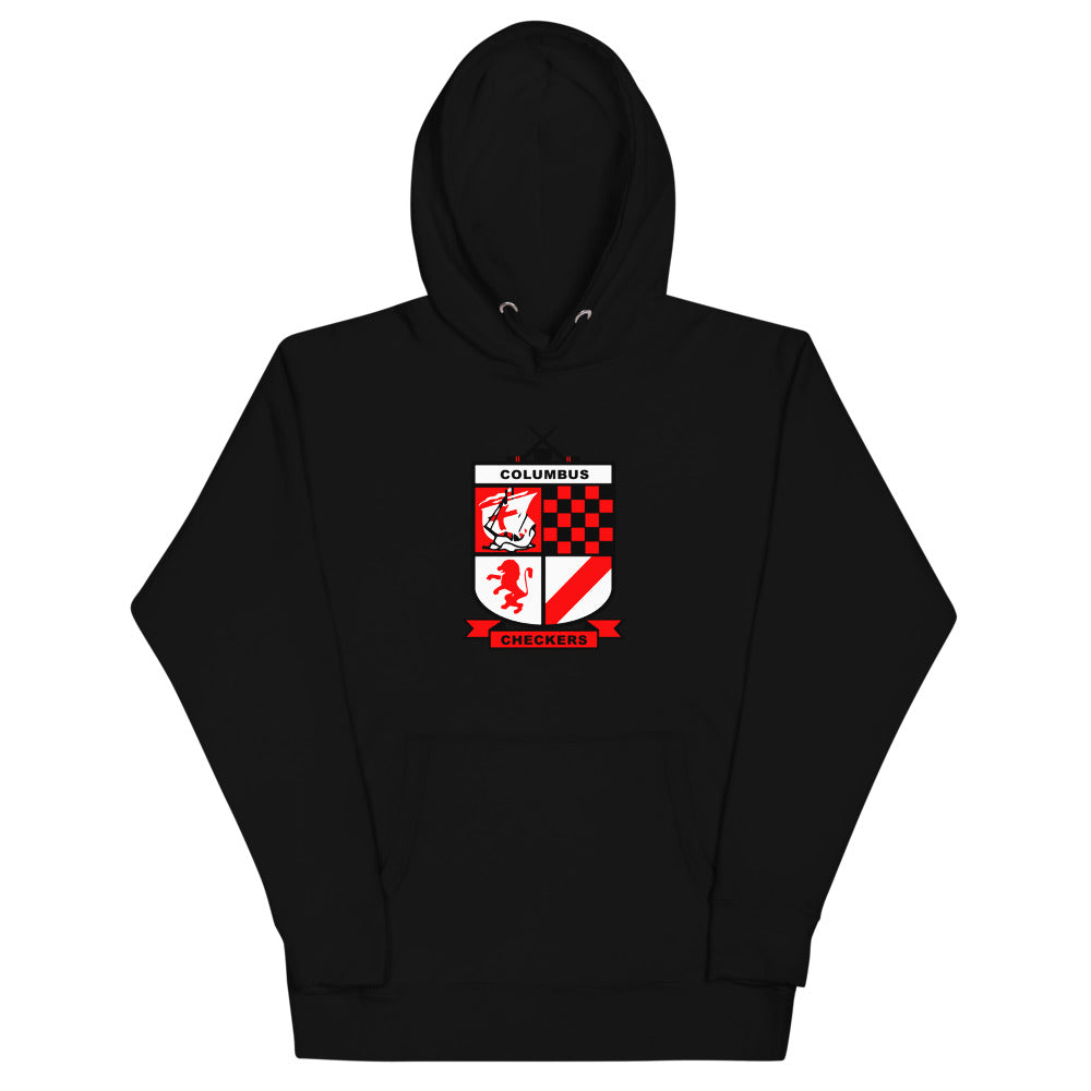 Columbus Checkers Hoodie (Premium) with the red and white checkered shield crest on the front, view 4