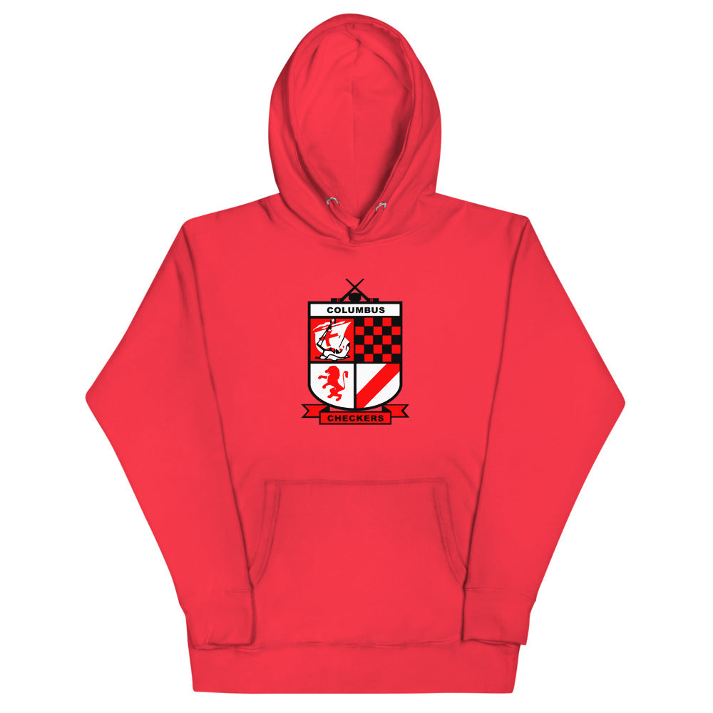 Columbus Checkers Hoodie (Premium) with the red and white checkered shield crest on the front