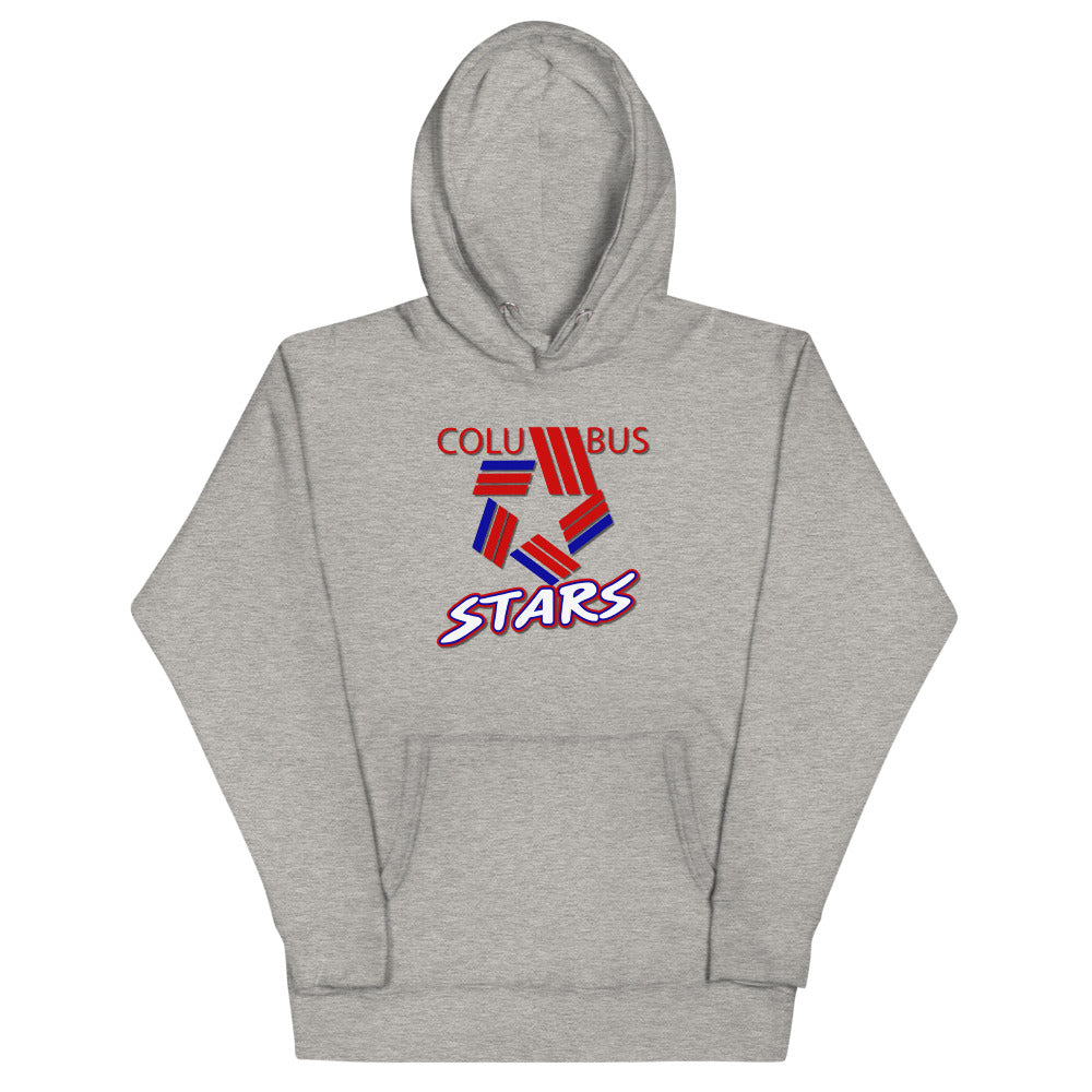 Columbus Stars Hoodie (Premium) with the red and blue star logo over script on the front
