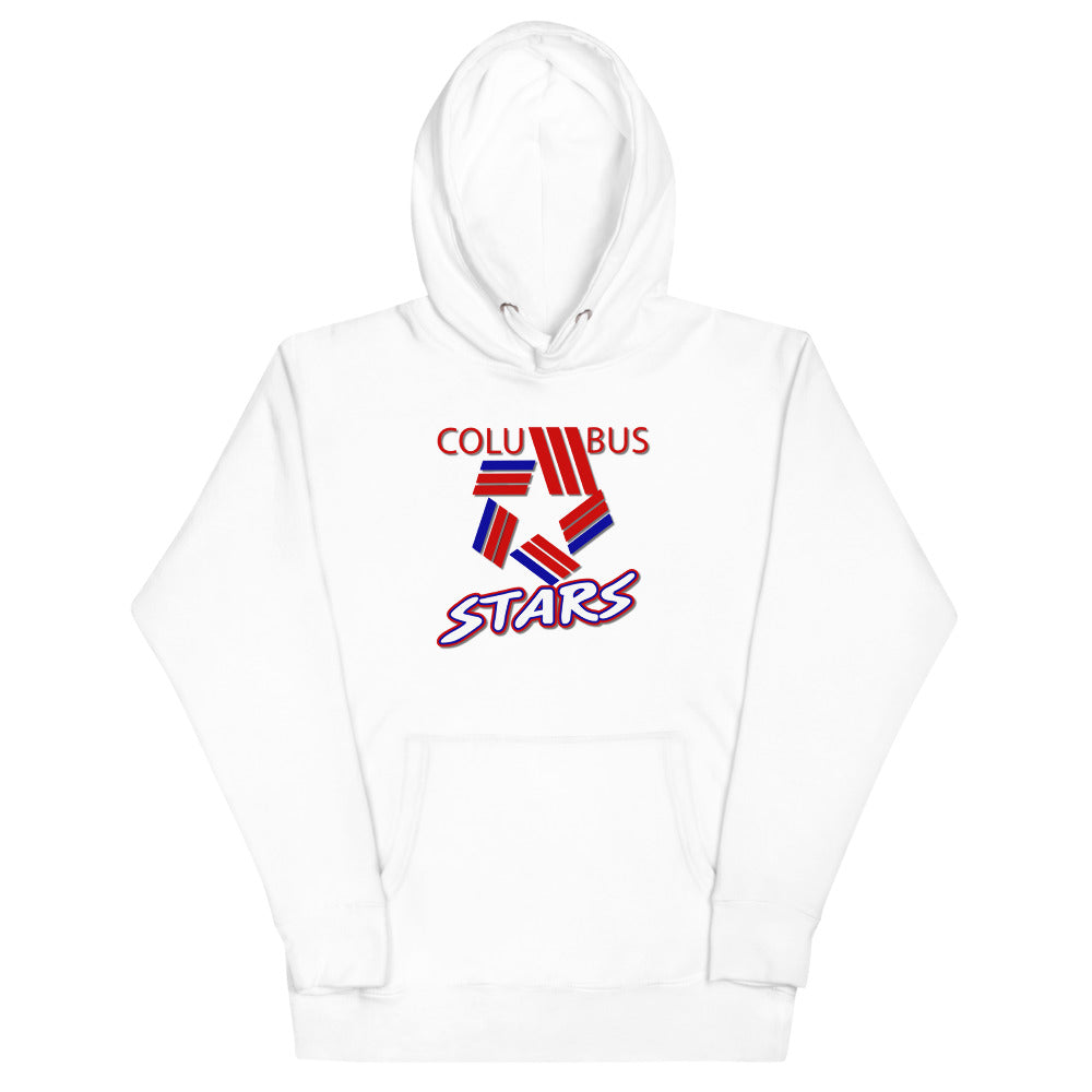 Columbus Stars Hoodie (Premium) with the red and blue star logo over script on the front, view 2