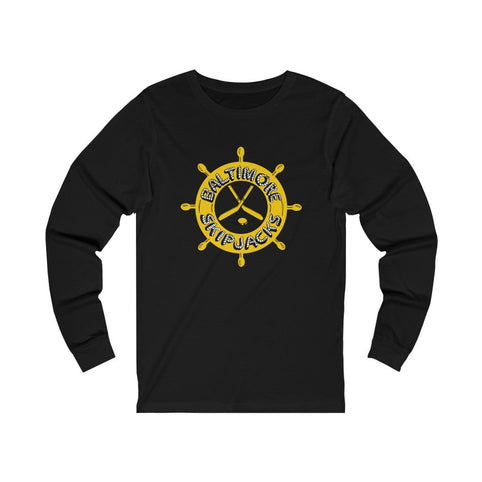 Baltimore Skipjacks 1982 Long Sleeve Shirt with the yellow ship's wheel with crossed sticks on the front