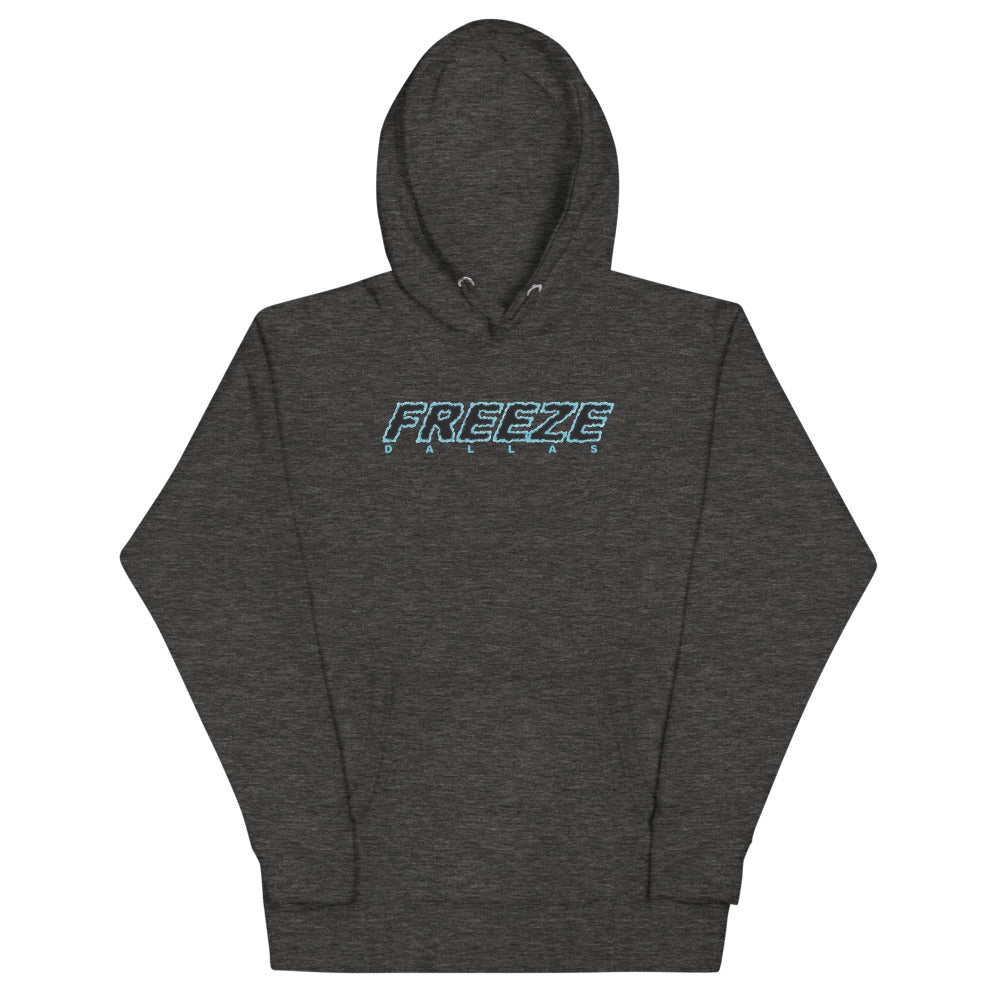 Dallas Freeze Hoodie (Premium) with the icy blue italic wordmark on the front, view 2