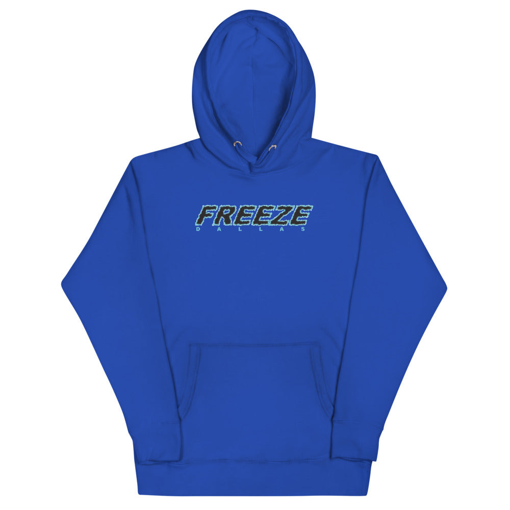 Dallas Freeze Hoodie (Premium) with the icy blue italic wordmark on the front, view 3