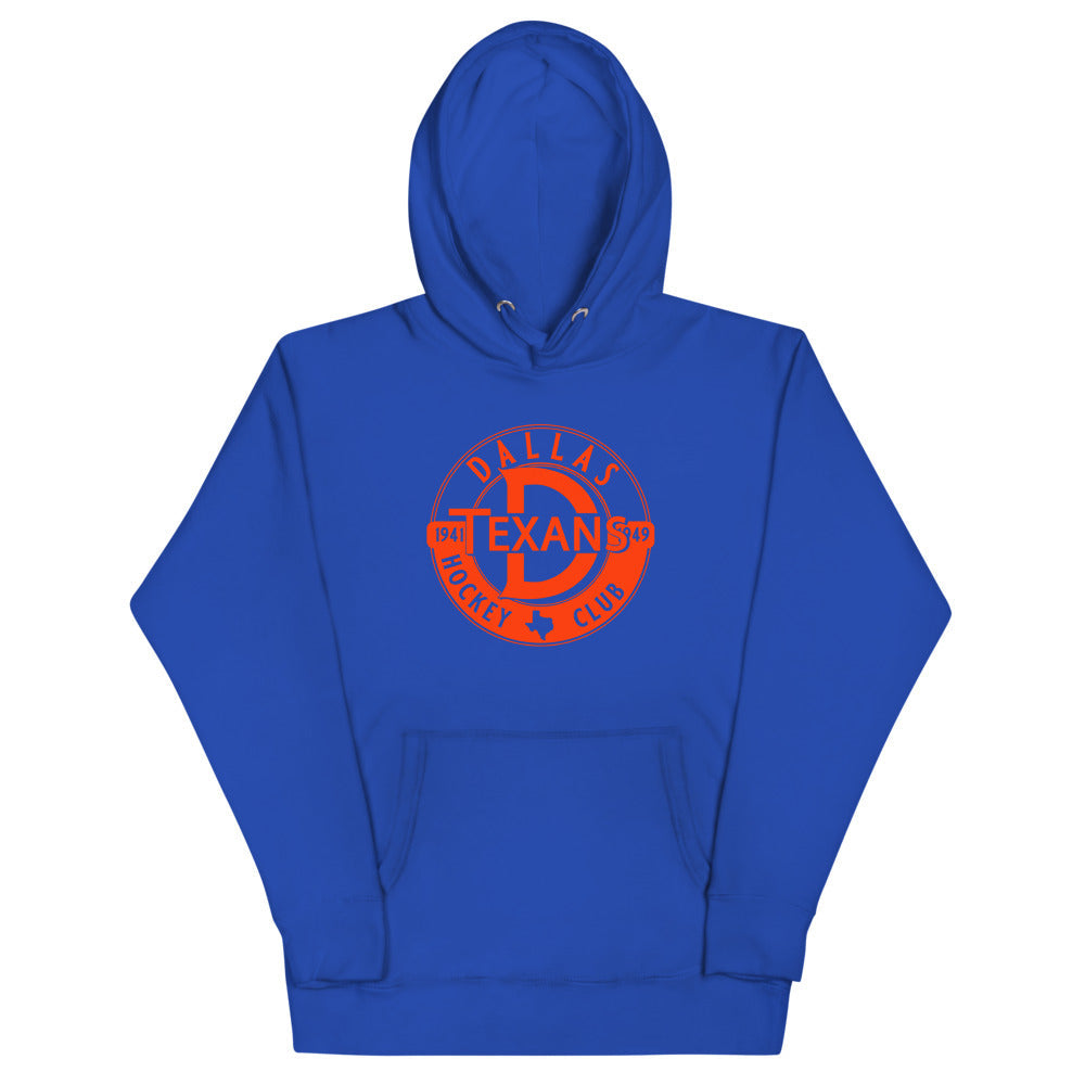 Dallas Texans Hoodie (Premium) with the orange round D logo with a star on the front, view 2