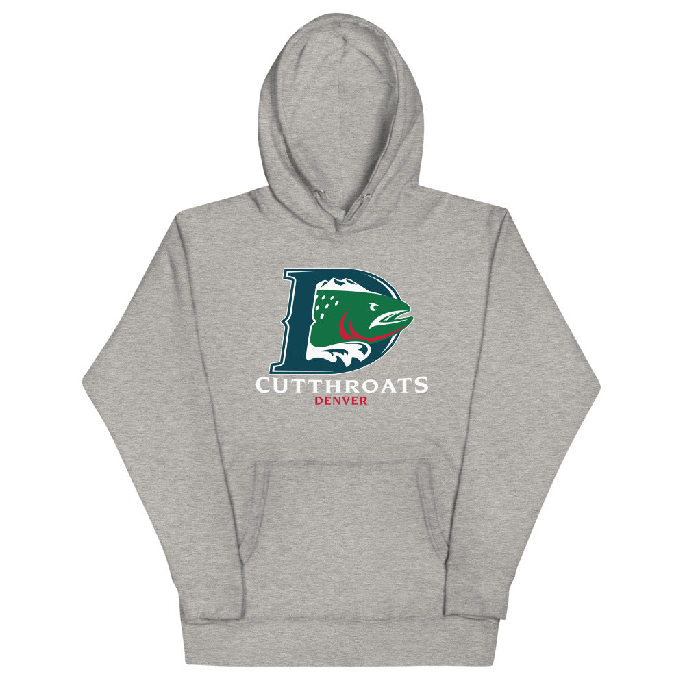 Denver Cutthroats Hoodie (Premium) with the D logo with a trout head and white lettering on the front, view 3