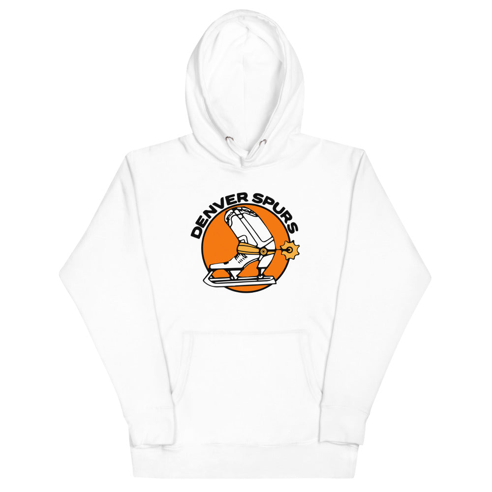 Denver Spurs Hoodie (Premium) with the orange round logo of a skate with a spur on the front