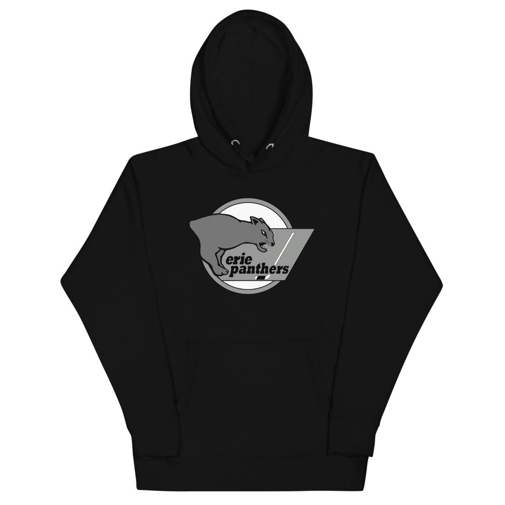 Erie Panthers Hoodie (Premium) with the grey panther leaping over a circle on the front, view 2
