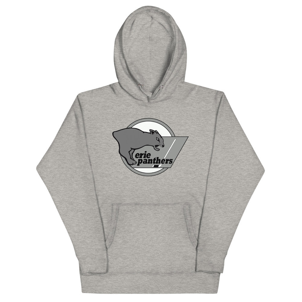 Erie Panthers Hoodie (Premium) with the grey panther leaping over a circle on the front, view 3