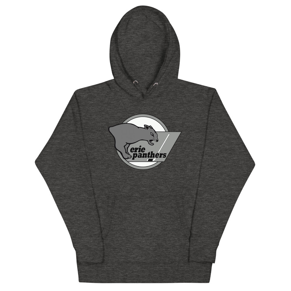 Erie Panthers Hoodie (Premium) with the grey panther leaping over a circle on the front