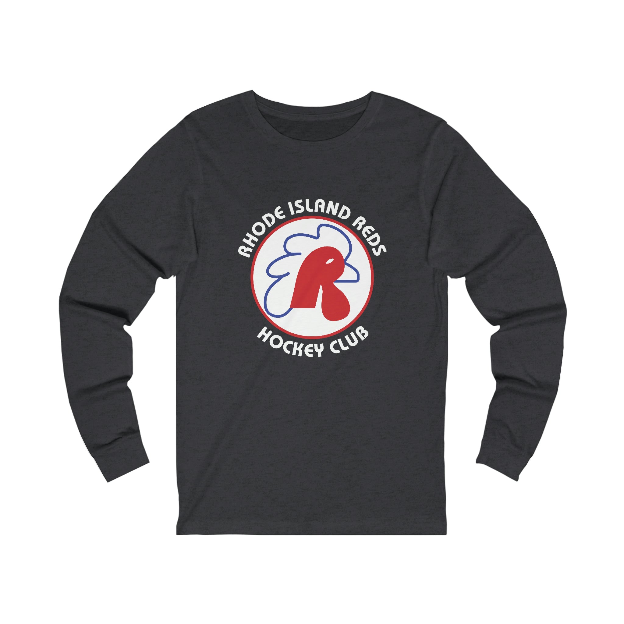 Rhode Island Reds Long Sleeve Shirt with the red rooster-shaped R in a round logo on the front, view 3