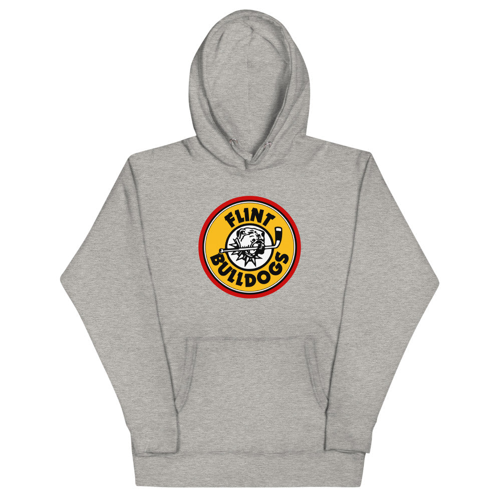 Flint Bulldogs Hoodie (Premium) with the round yellow and red bulldog logo on the front