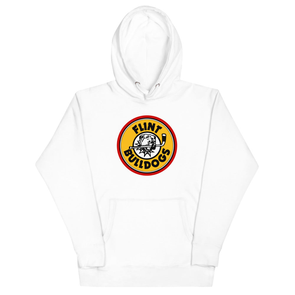 Flint Bulldogs Hoodie (Premium) with the round yellow and red bulldog logo on the front, view 5