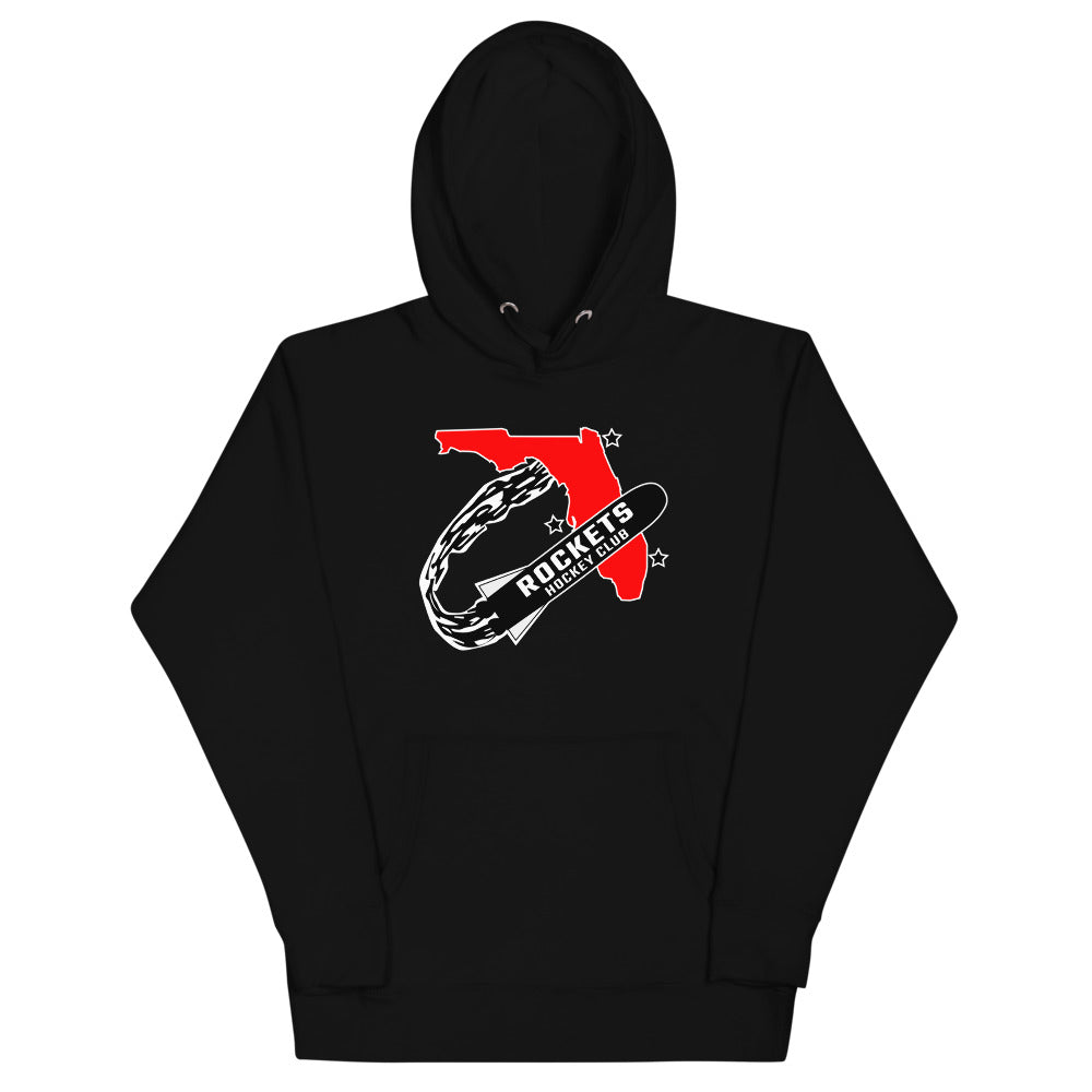 Florida Rockets Hoodie (Premium) with the rocket circling a red state map on the front, view 4