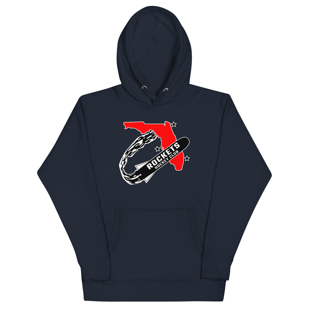 Florida Rockets Hoodie (Premium) with the rocket circling a red state map on the front, view 6