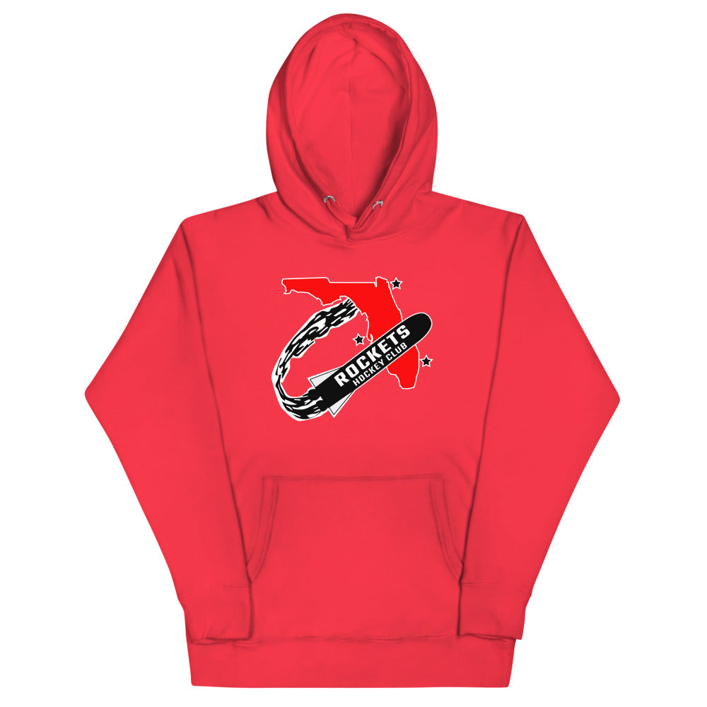 Florida Rockets Hoodie (Premium) with the rocket circling a red state map on the front, view 5