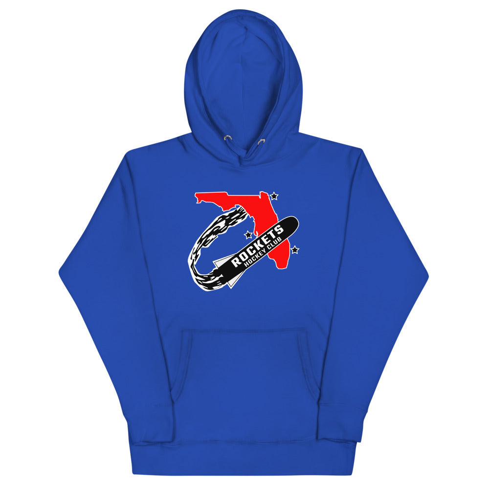 Florida Rockets Hoodie (Premium) with the rocket circling a red state map on the front, view 2