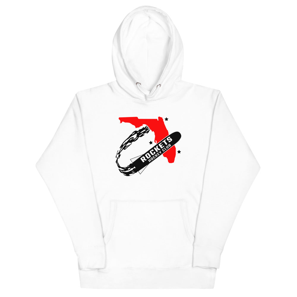 Florida Rockets Hoodie (Premium) with the rocket circling a red state map on the front, view 3
