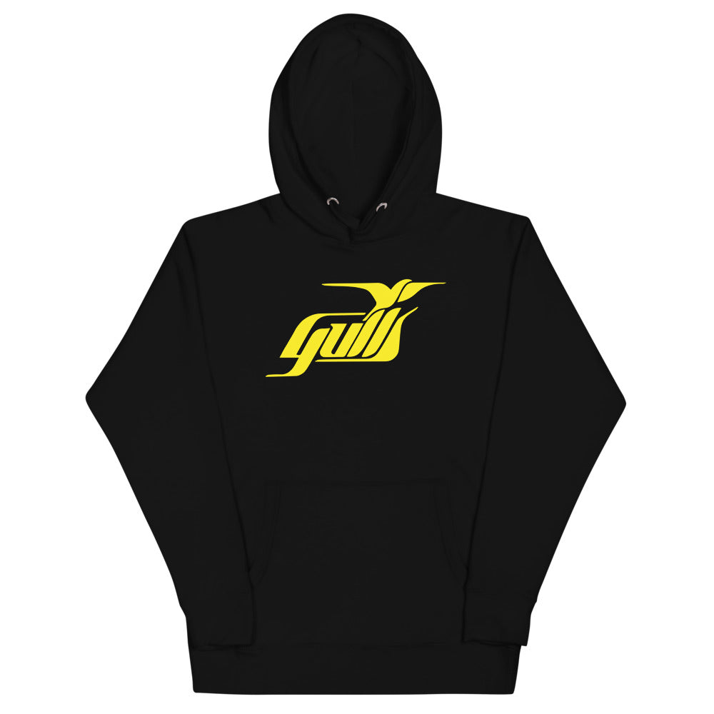 Hampton Gulls Yellow Design Hoodie (Premium) with the yellow gull script logo on the front