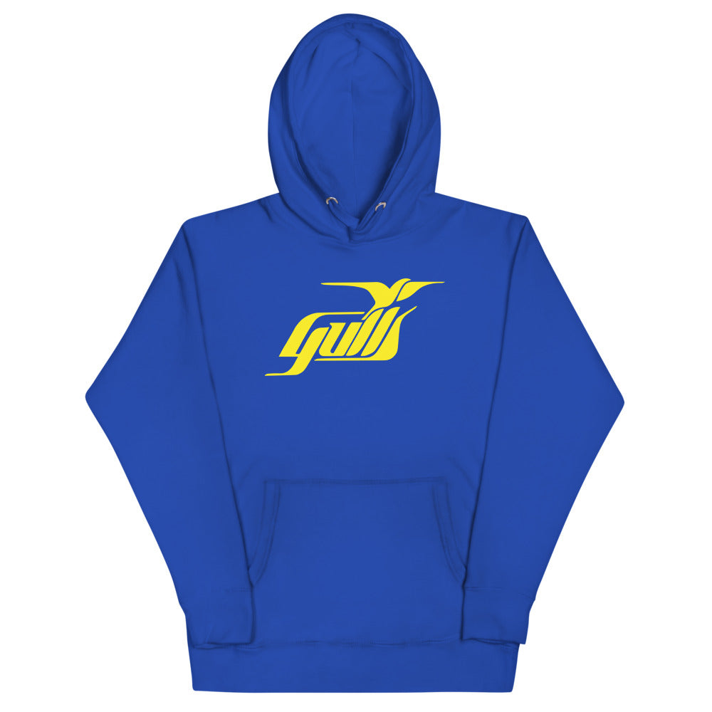 Hampton Gulls Yellow Design Hoodie (Premium) with the yellow gull script logo on the front, view 3