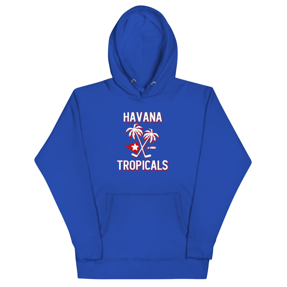 Havana Tropicals Palm Hoodie (Premium) with the white palm trees with crossed sticks and a star on the front