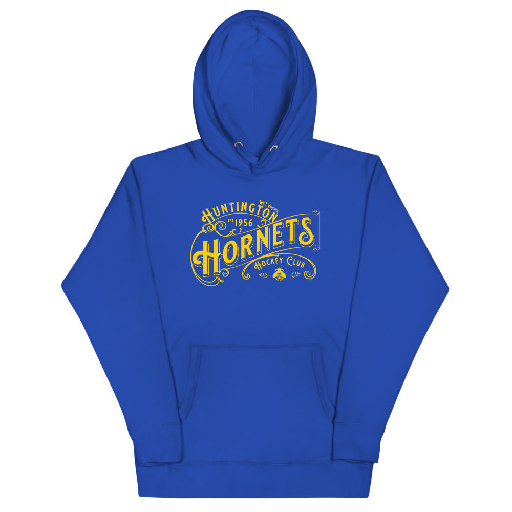 Huntington Hornets Hoodie (Premium) with the gold ornate lettering with a clover on the front