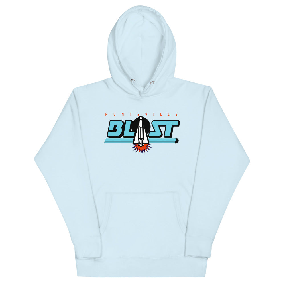 Huntsville Blast Hoodie (Premium) with the teal BLAST lettering with a rocket A on the front, view 5