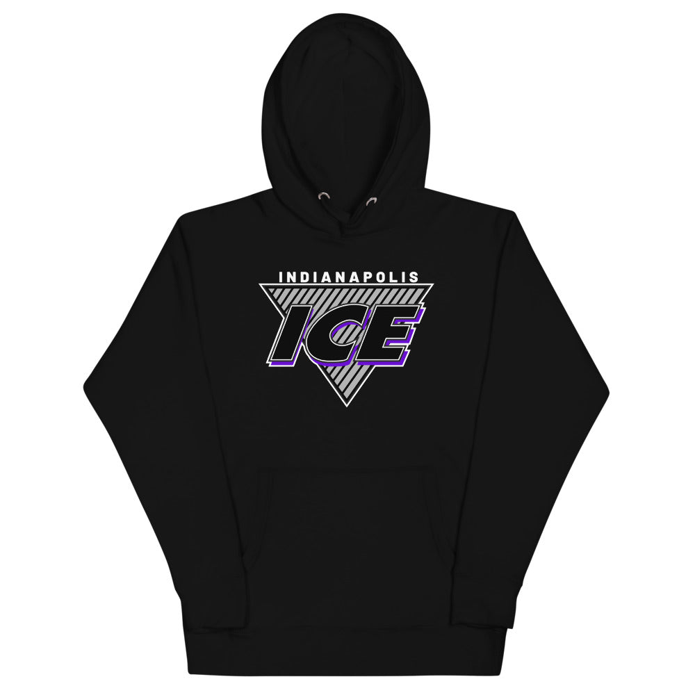 Indianapolis Ice Triangle Hoodie (Premium) with the triangle logo with purple and silver lettering on the front