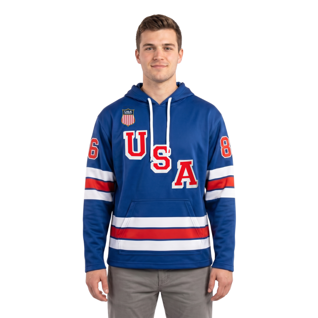 Jack Hughes #86 (2026 Gold Champ) USA Hockey Officially Licensed Jersey Hoodie