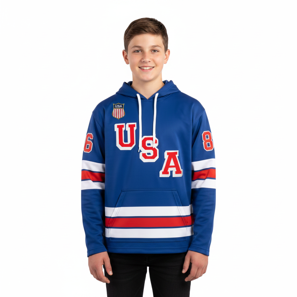Jack Hughes #86 (2026 Gold Champ) USA Hockey Officially Licensed Jersey Hoodie