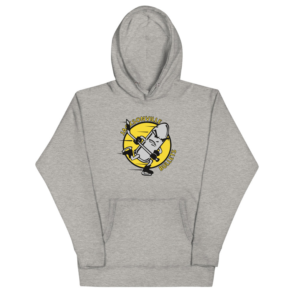 Jacksonville Bullets Hoodie (Premium) with the round yellow logo with a bullet skater on the front