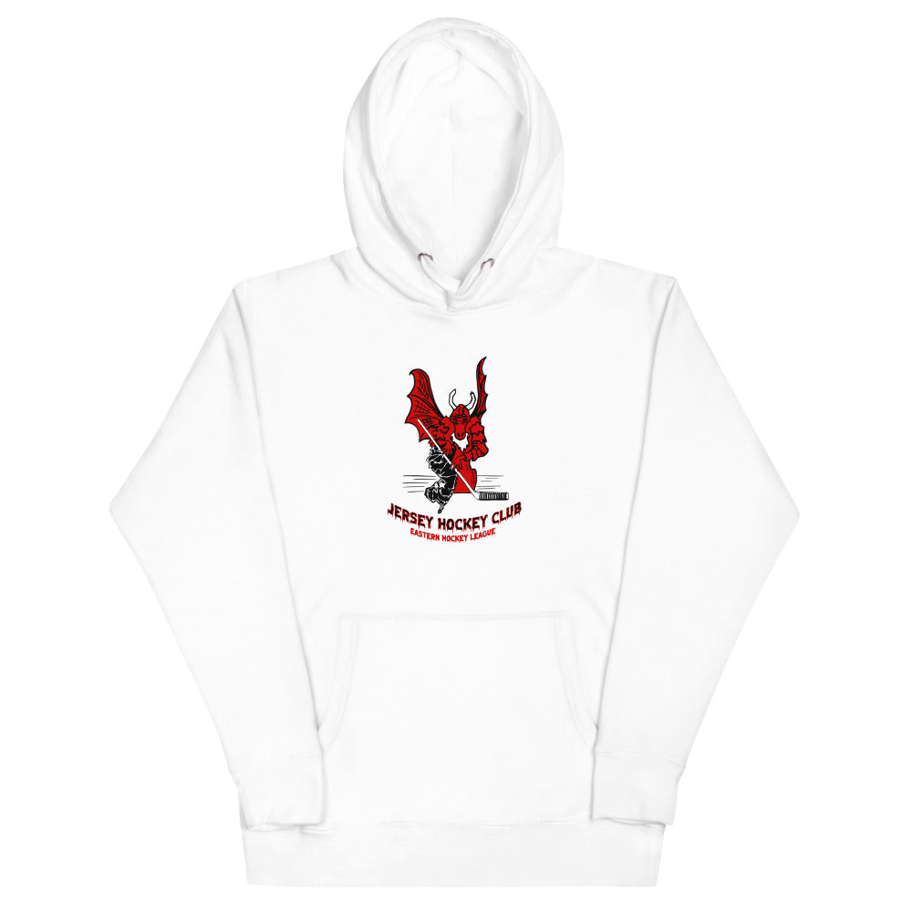 Jersey EHL Hoodie (Premium) with the red devil skater mascot on the front, view 3