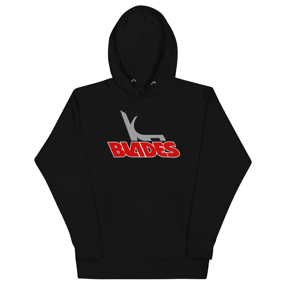 Kansas City Blades Hoodie (Premium) with the grey skate over red BLADES lettering on the front