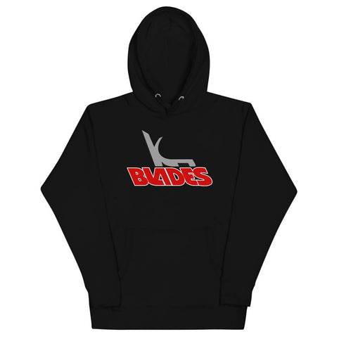 Kansas City Blades Hoodie (Premium) with the grey skate over red BLADES lettering on the front