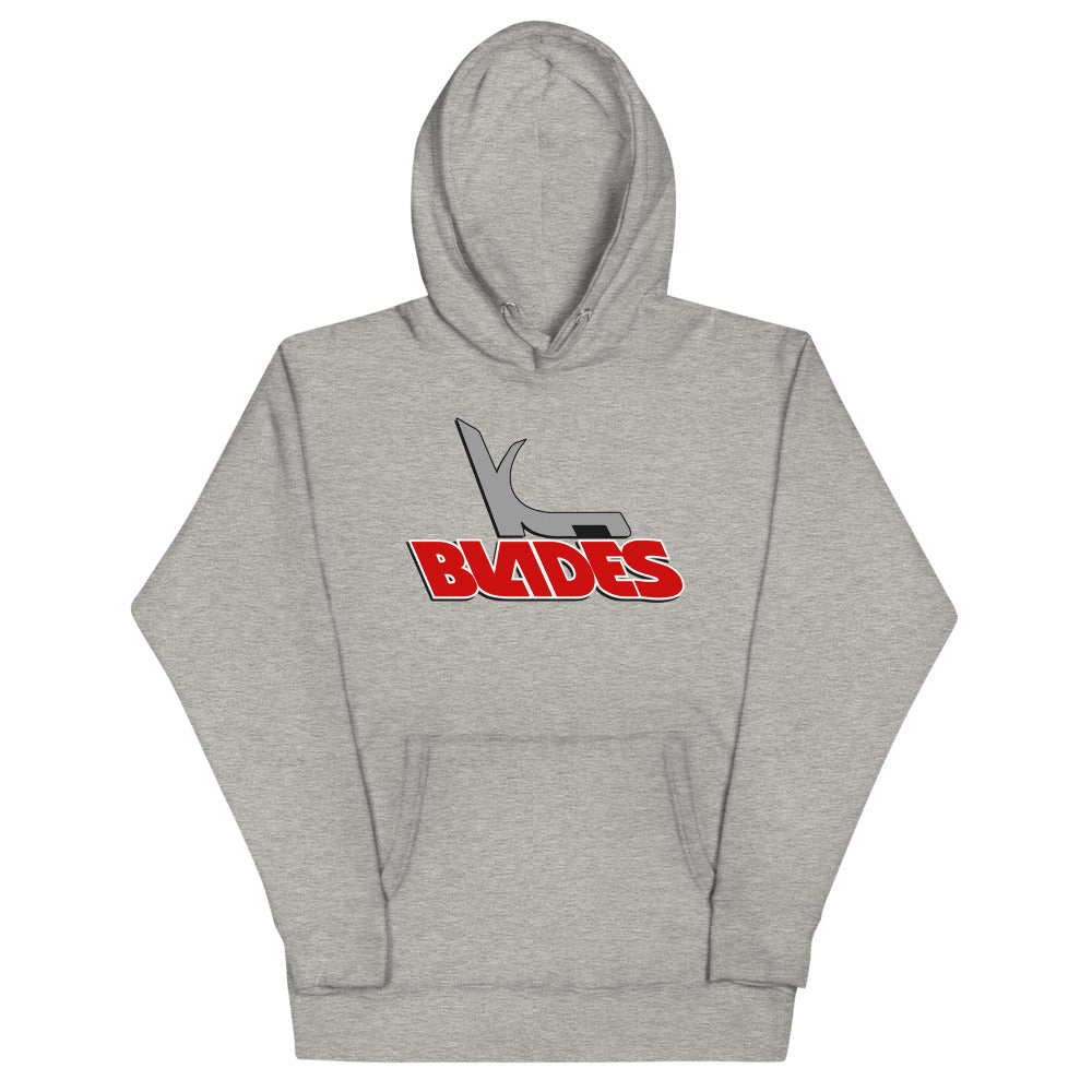 Kansas City Blades Hoodie (Premium) with the grey skate over red BLADES lettering on the front, view 4