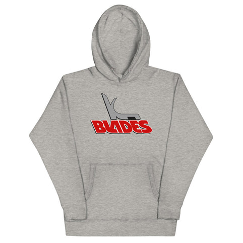 Kansas City Blades Hoodie (Premium) with the grey skate over red BLADES lettering on the front, view 4